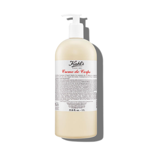 Kiehl's front pump bottle showing product branding and large size benefit