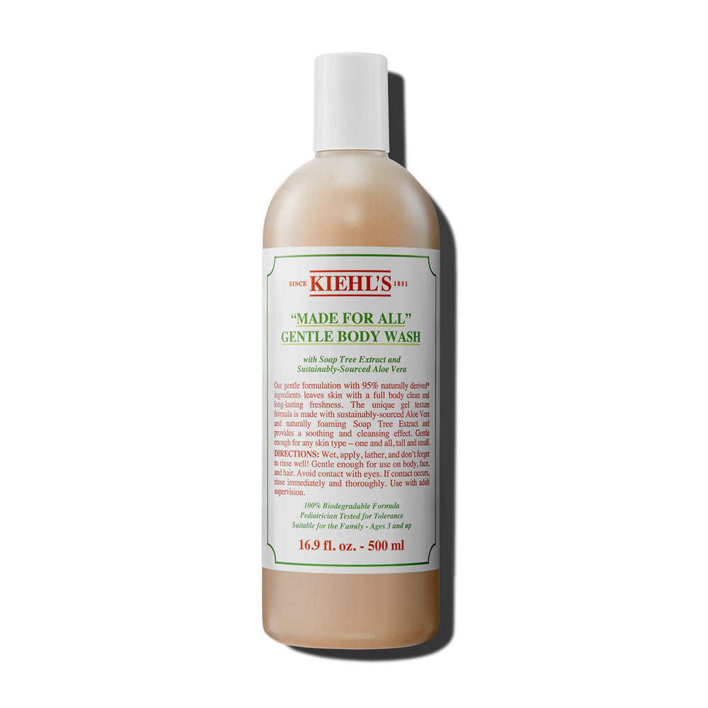 Kiehl's bottle front showing label and recyclable packaging benefit