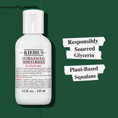 Close-up of Kiehl's moisturizer ingredients label showing squalane and glycerin benefits