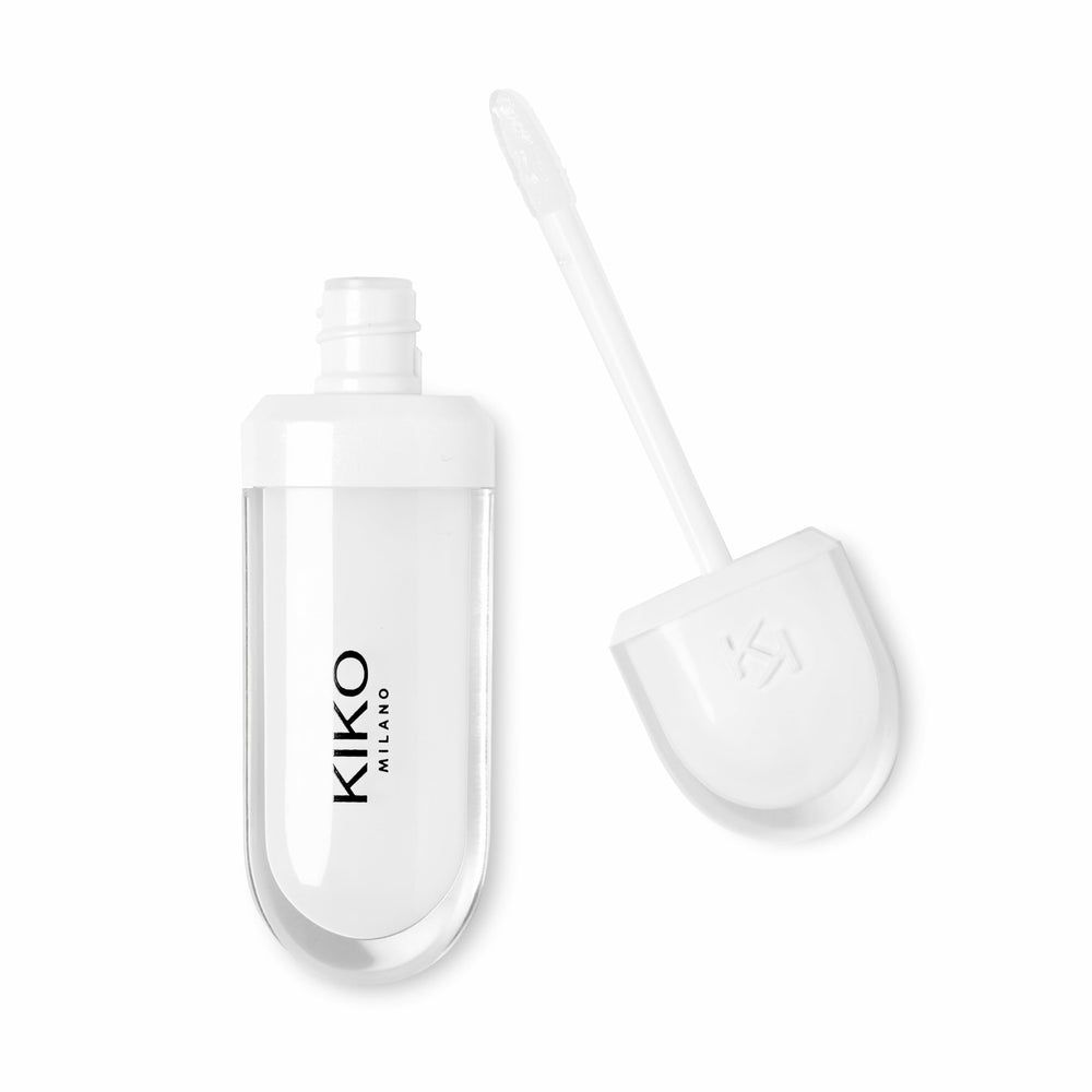 Kiko Milano front packaging showing clear gloss and sleek tube, convenient daily use