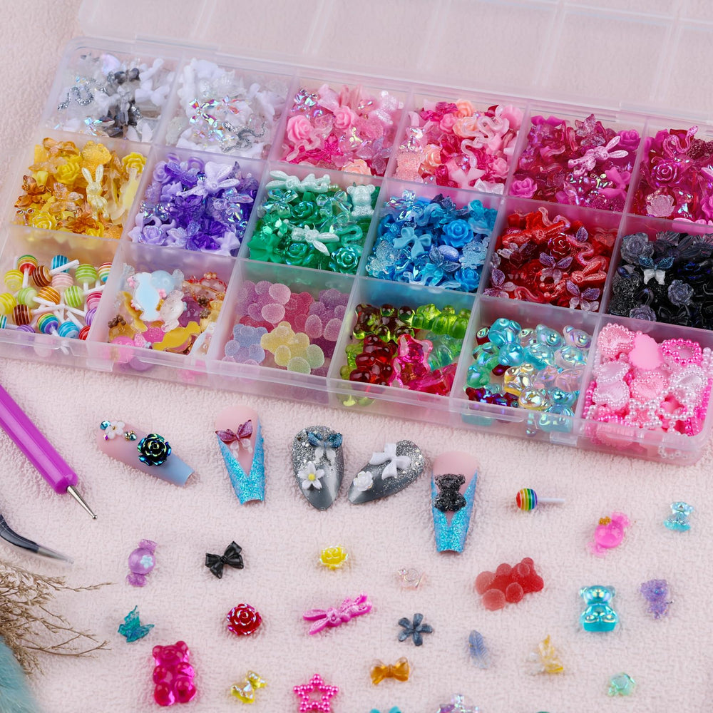 Kikonoke manicure in use with charms applied showing creative nail styling