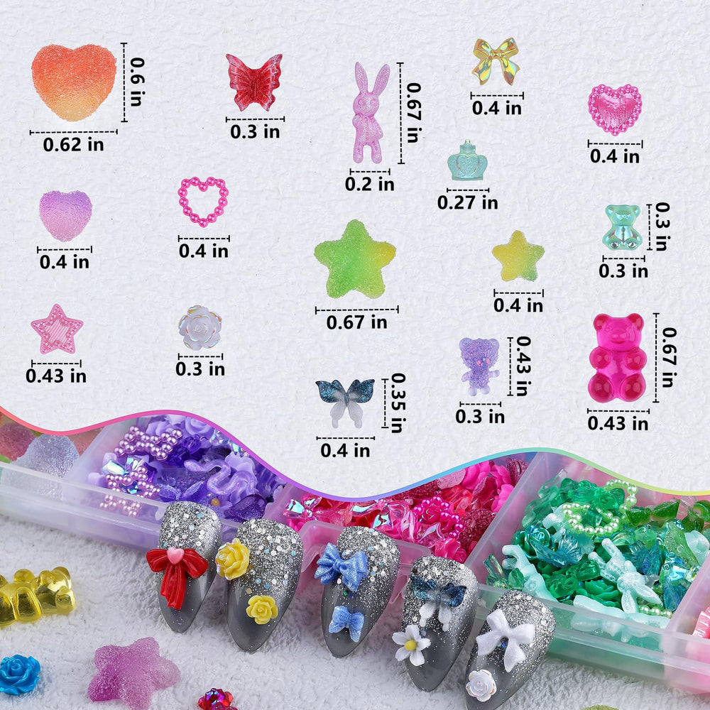 Kikonoke colorful pearls and bow shapes displayed for delicate nail accents