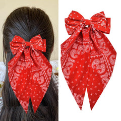 Kilener red bandana bow front view showing shape and shine for polished looks