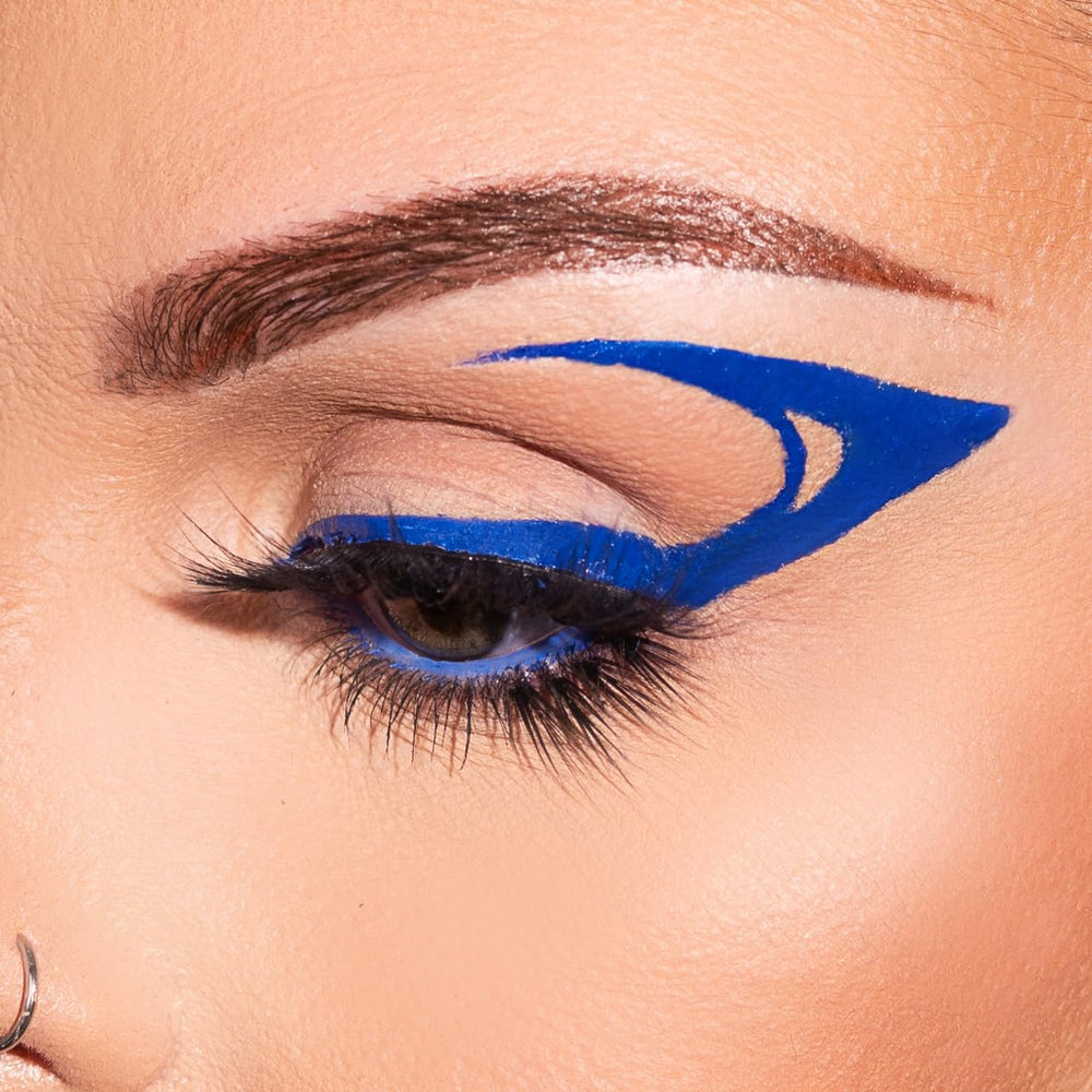 KimChiChic eye application with a crisp cobalt blue wing for drama