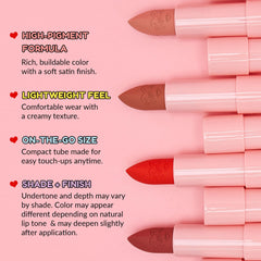 KimChiChic lipstick swatch on skin showing bold cool-pink payoff