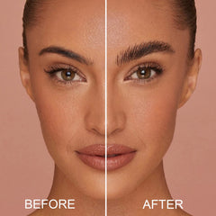 KIMIEYE before and after brows illustrating lifted, feathered natural benefit