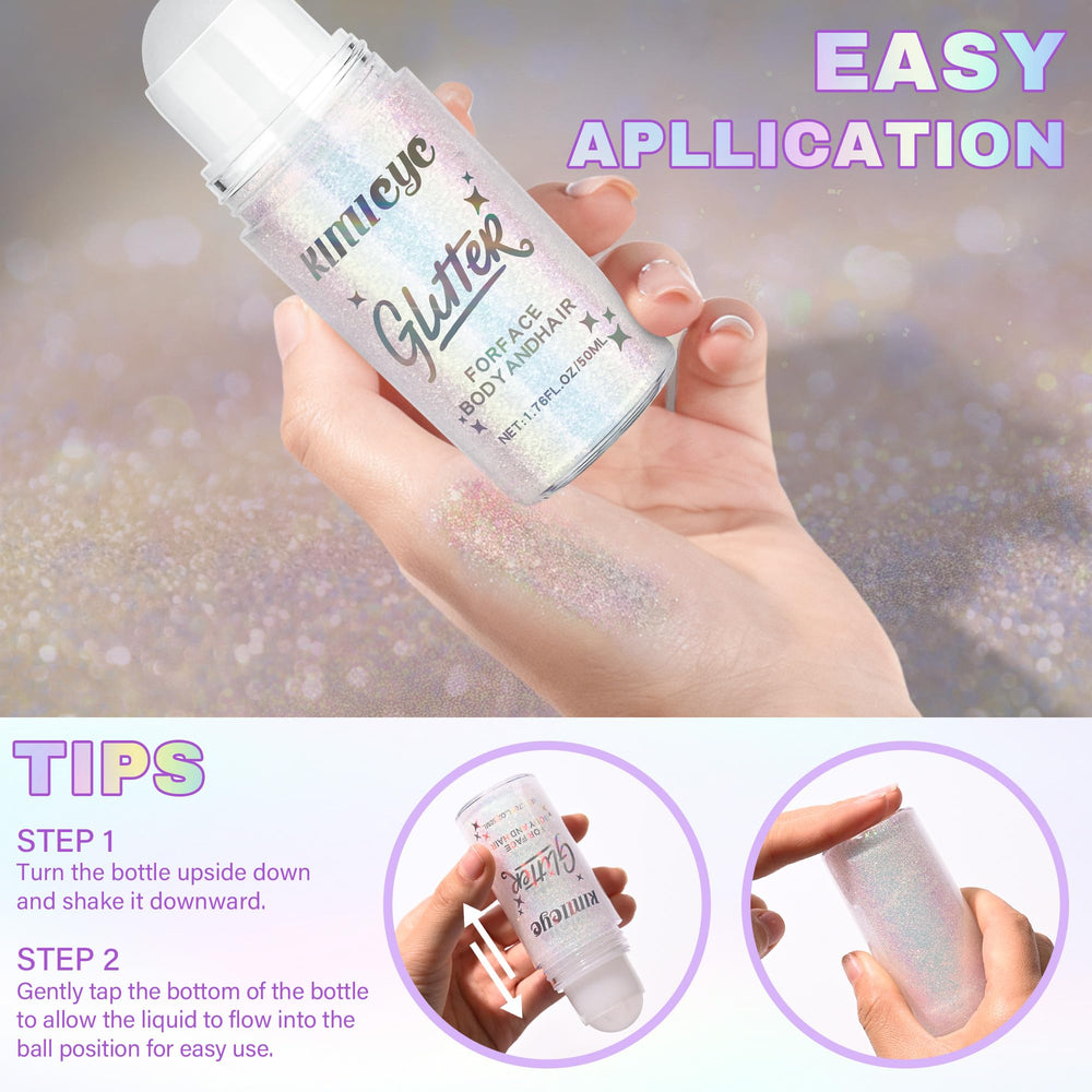 KIMIEYE glitter gel swatch on arm showing holographic color-shift benefit