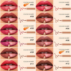 KIMIEYE red lip liner applied on lips illustrating bold, long-wear finish