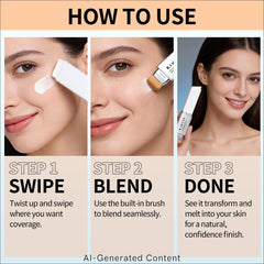 KIMUSE face before and after split image showing natural color match and smoother look