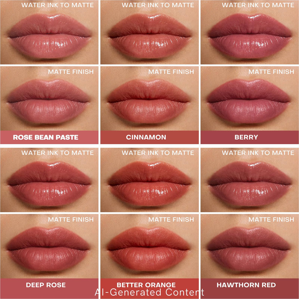 KIMUSE lip swatch on arm showing pigmented, buildable color results