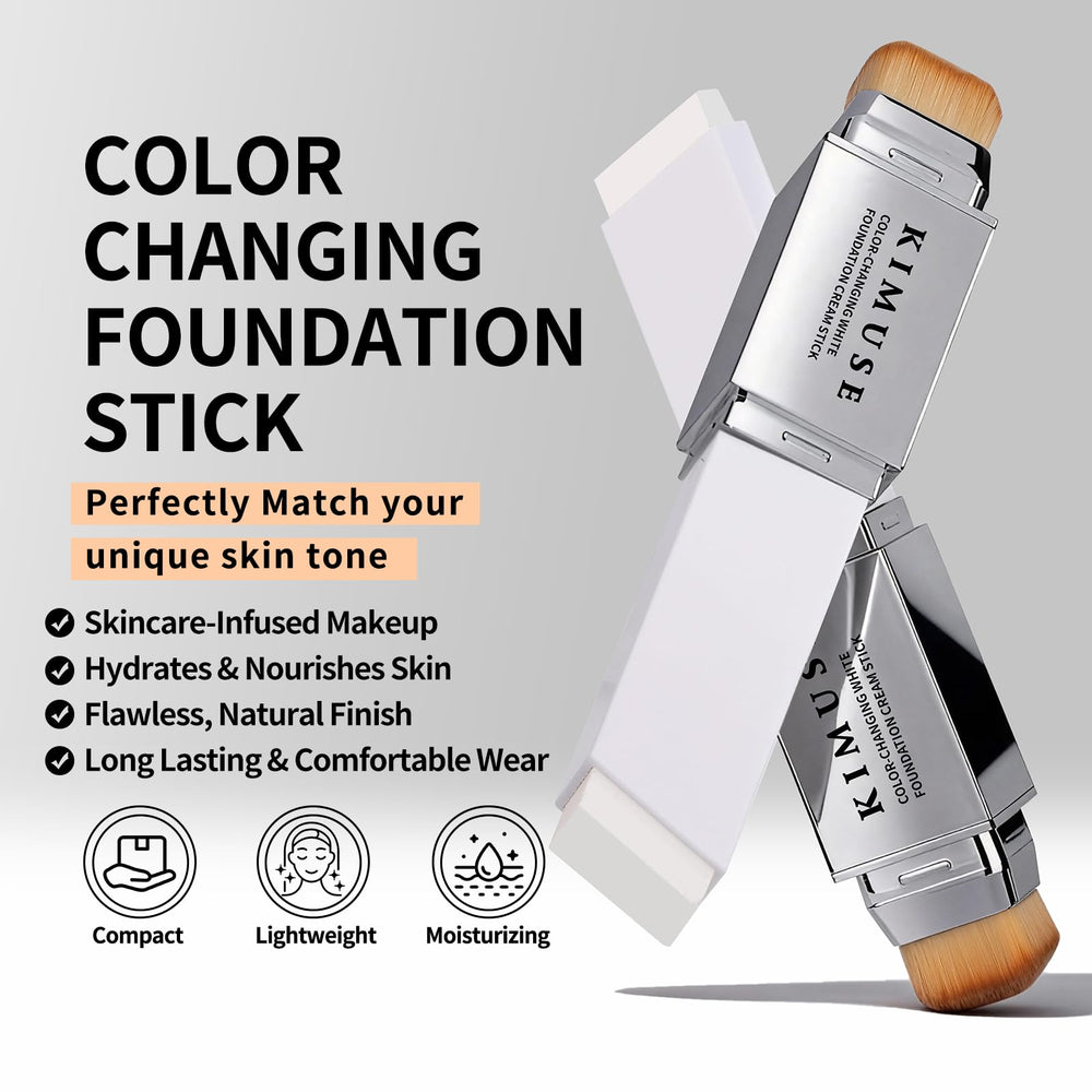KIMUSE stick open revealing white cream tip that adapts to skin tone for convenience