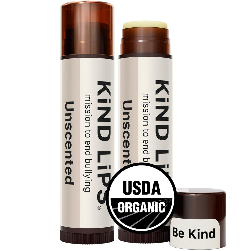 Kind Lips front packaging showing unscented two-pack and benefits