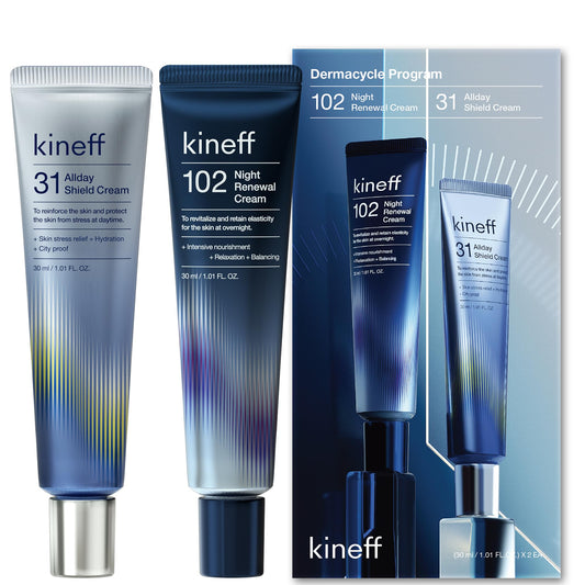 Kineff front packaging showing both day and night creams, clear duo benefit