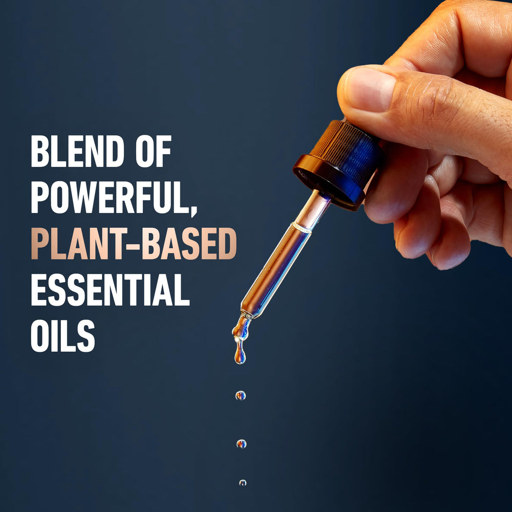 King C. Gillette applying oil into beard with hands showing even distribution and skin hydration benefit