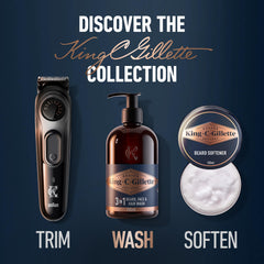 King C. Gillette groomed man using wash depicting softer, conditioned beard