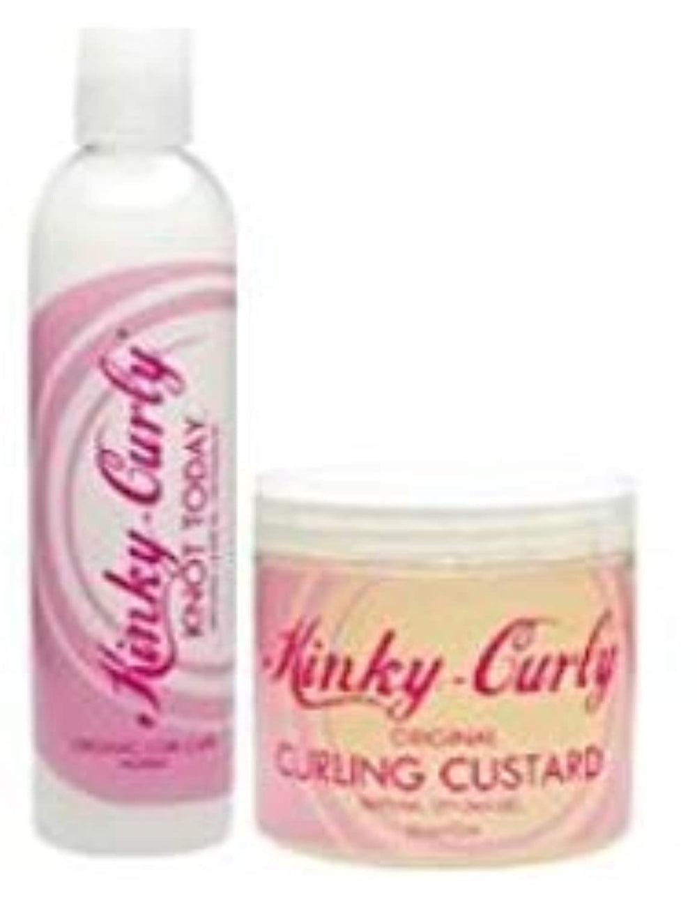 Kinky Curly styling in use on natural curls showing defined, frizz-reduced results