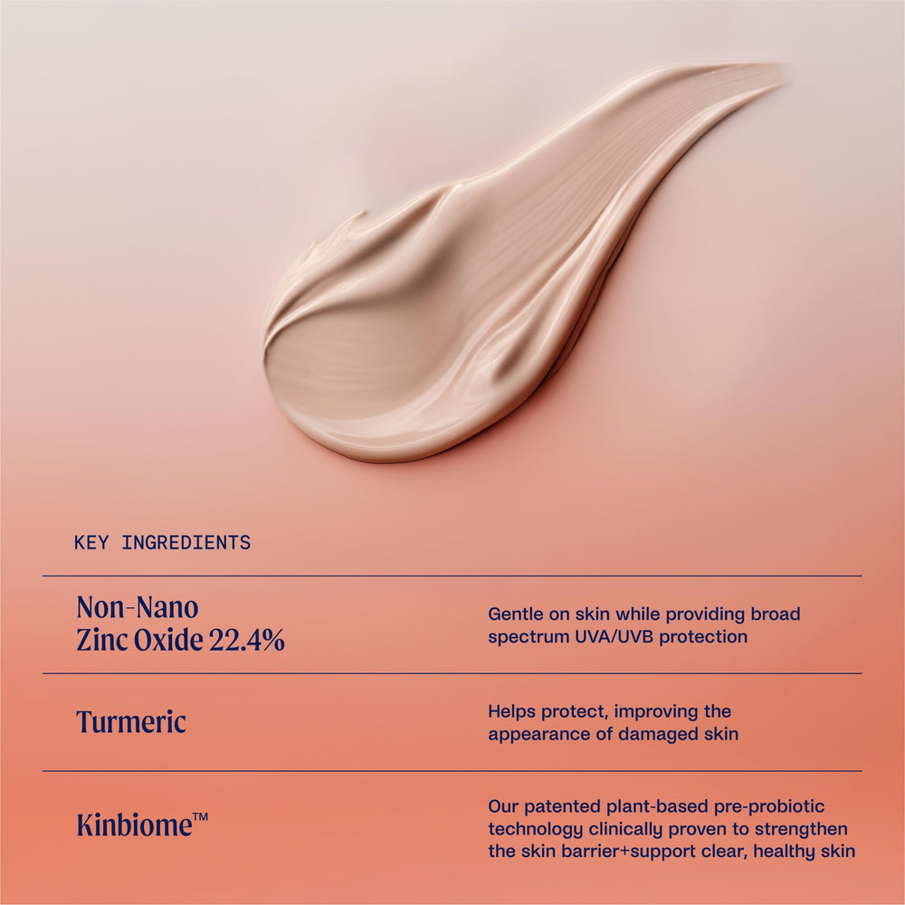 Kinship sunscreen applied on skin by hand showing smooth finish