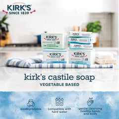 Kirk's soap held in hand illustrating compact 4-ounce size benefit