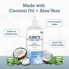 Kirk's label detail highlighting natural ingredients and clean formula