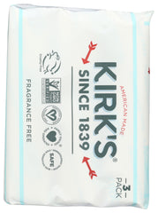 Kirk's soap resting on a draining dish to demonstrate long-lasting storage benefit