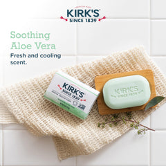 Kirk's bottle placed on a bathroom shelf demonstrating portability