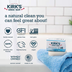 Kirk's Castile placed in a travel soap case demonstrating portability and mess-free travel