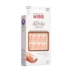 KISS close-up of nude base and white French tips highlighting acrylic-infused flawless finish benefit