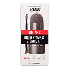 Kiss brow kit front packaging showing product and color black brown benefits quick shaping