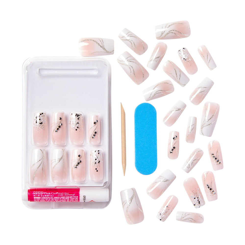 KISS pink 2g glue tube close-up highlighting quick adhesion for secure long-lasting wear