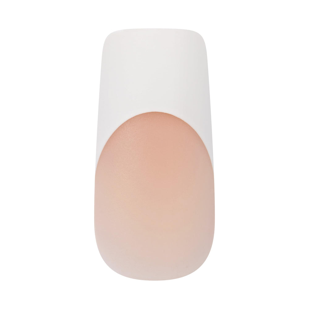 Close-up of KISS Core French tip detail showing chip-resistant, clean white edge