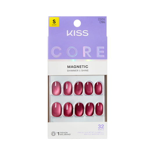 KISS Core front packaging displaying flaming purple nails and kit contents for easy selection