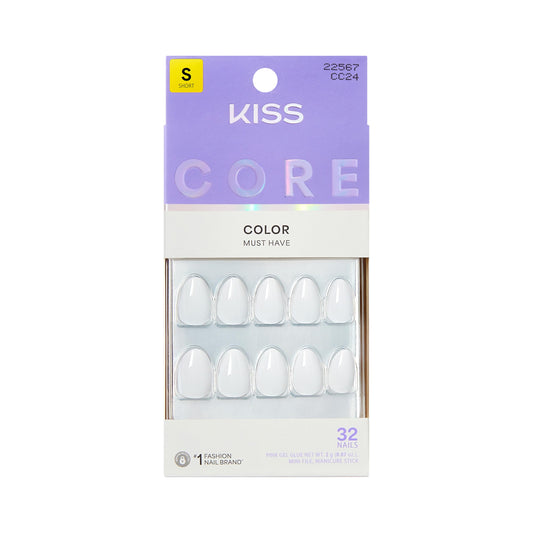 KISS Core front packaging showing set contents and white almond look