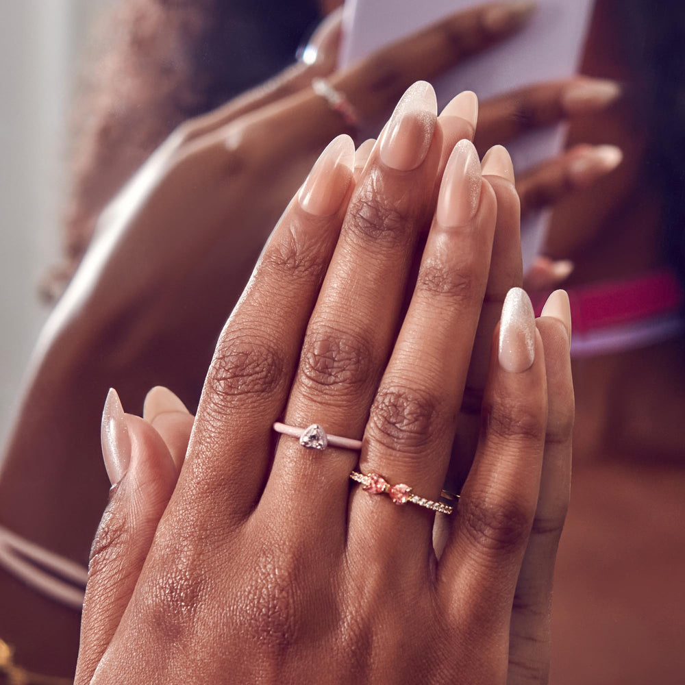 KISS Core side profile of almond-shaped medium nail showing natural silhouette and comfort