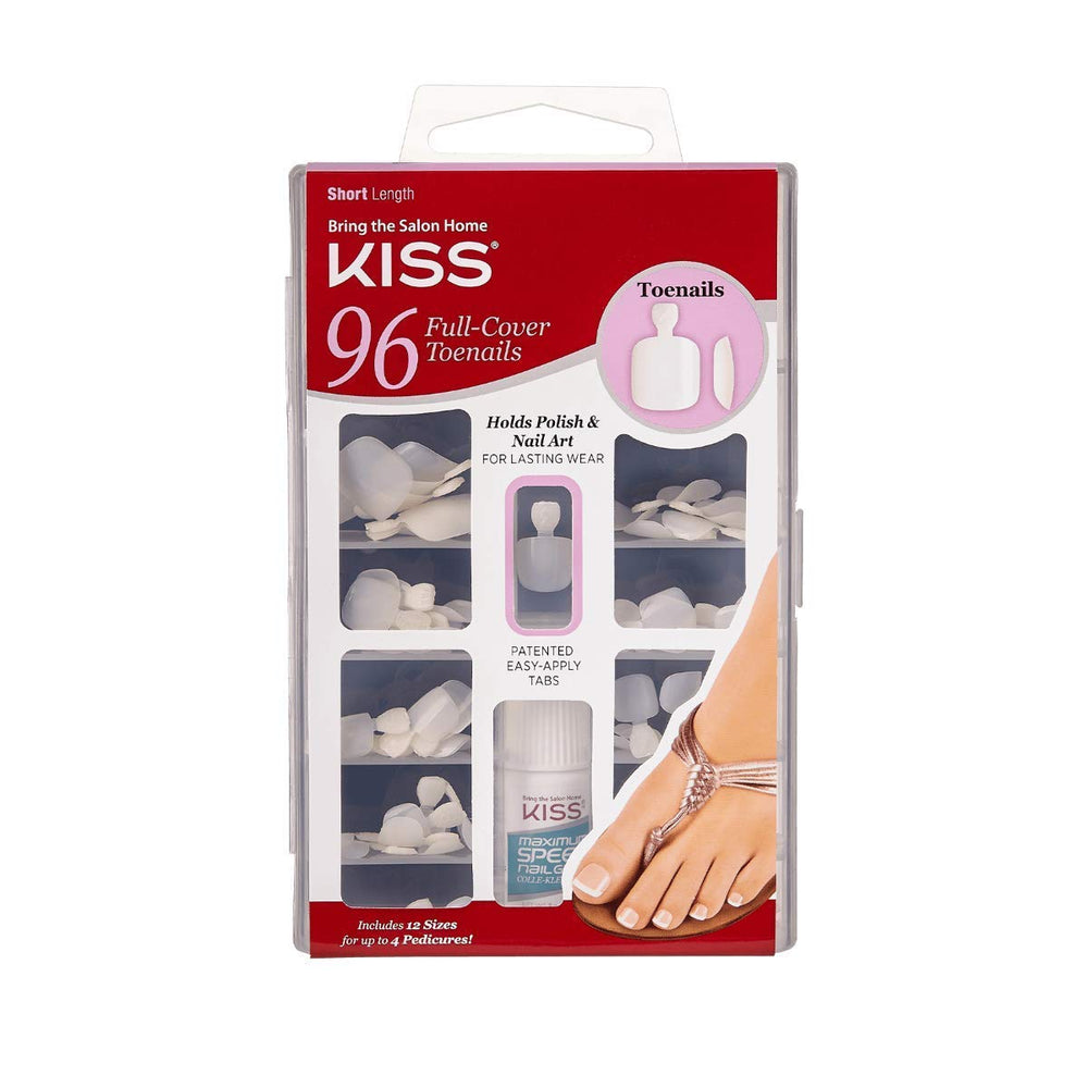 KISS front packaging showing full cover toenails and included pink gel glue, convenient kit