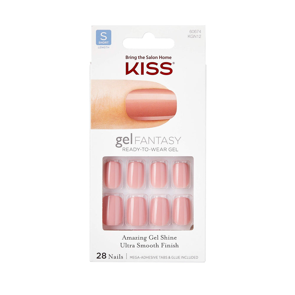 KISS front packaging showing Gel Fantasy short ribbon design and included tabs