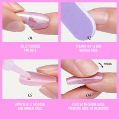 KISS hand applying press-on showing quick at-home salon result
