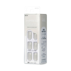 KISS model hands wearing light gray squoval nails for everyday style