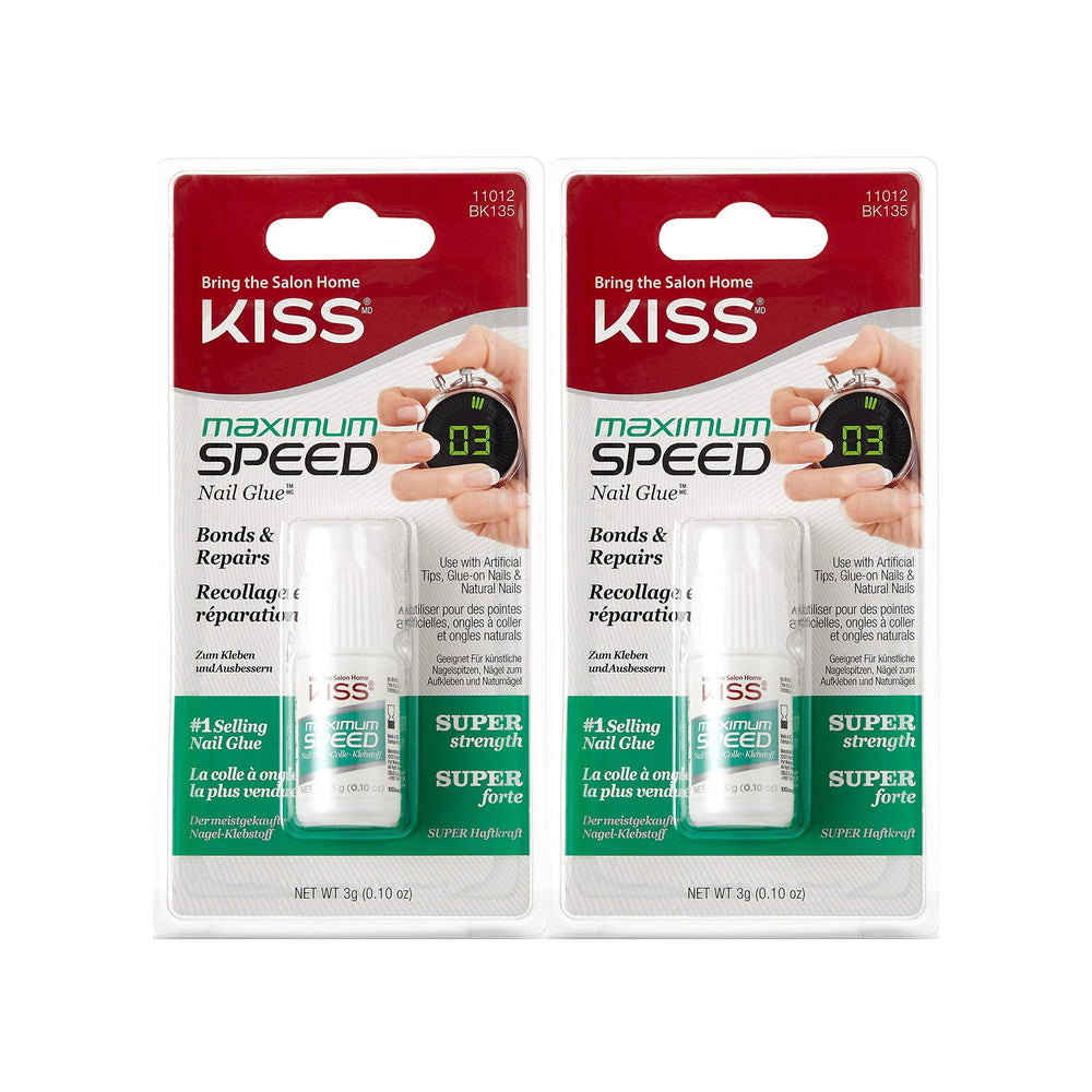 KISS maximum speed nail glue front packaging shows two tubes for fast bonding