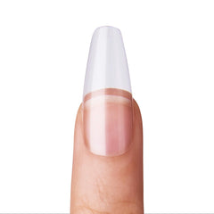 KISS on hand demonstrating long clear tips for an instant polished look benefit