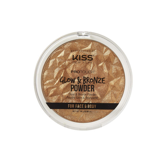 Kiss bronzer compact front view showing sleek packaging and large pan for versatile use