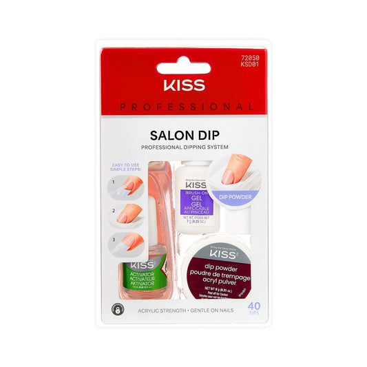 KISS kit front packaging showing full dip powder manicure set and benefits