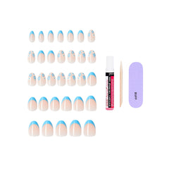 KISS "Tune" glue tube with manicure stick and mini file illustrating secure application tools