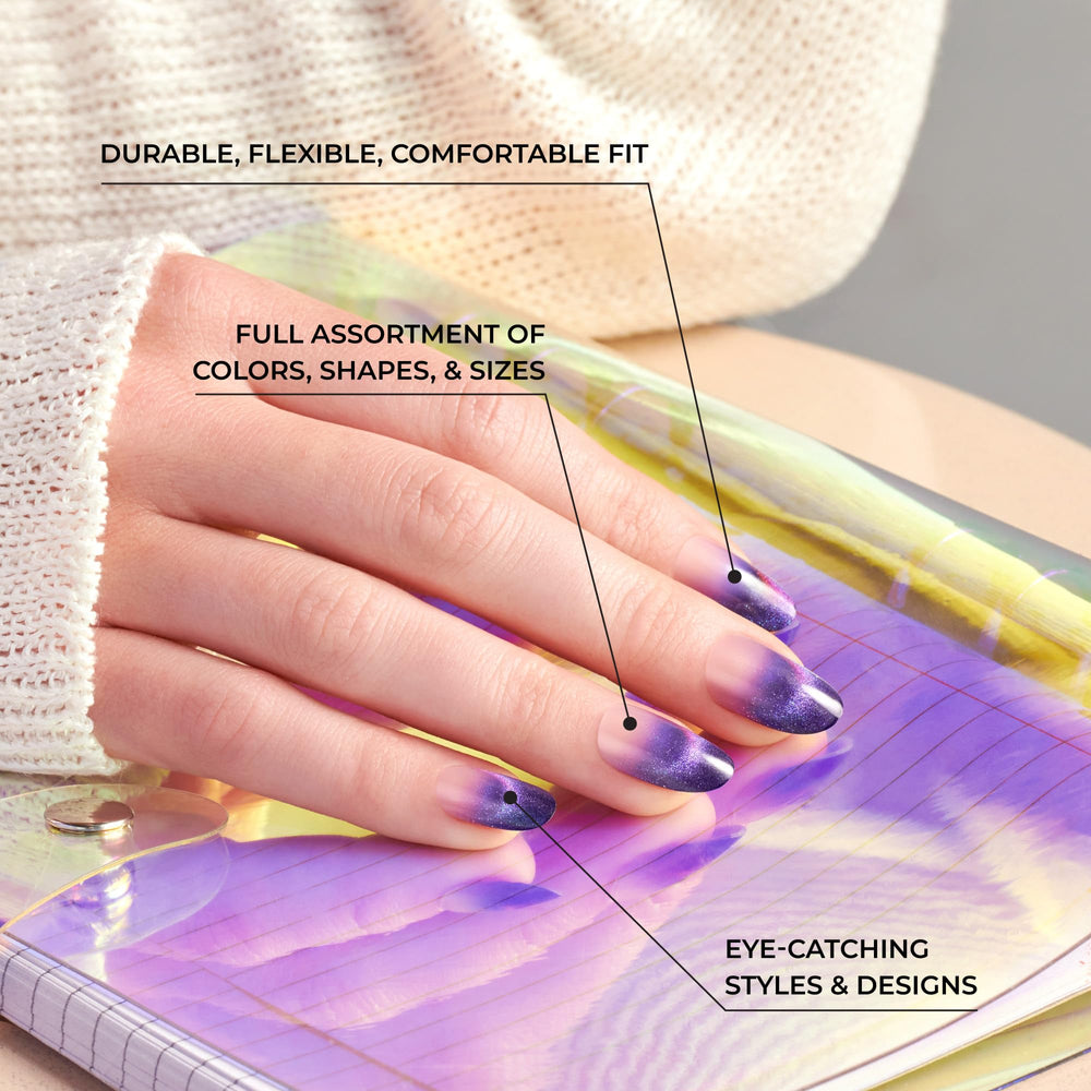 KISS close-up of nail surface showing smooth gel finish and durability benefit