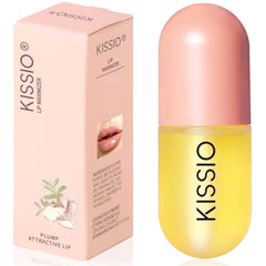 KISSIO front packaging showing compact plumping gloss and travel-friendly size