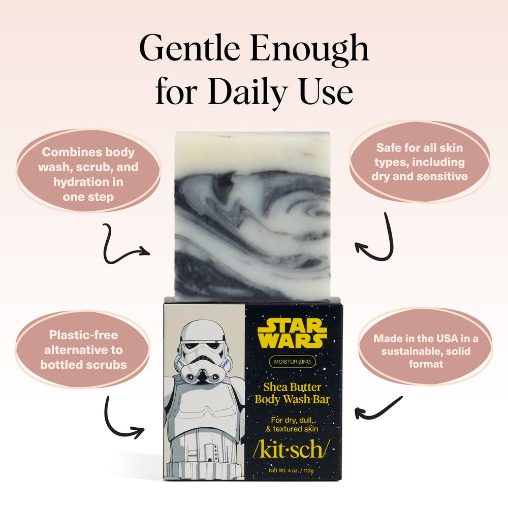 Kitsch exfoliating bar placed on shower shelf showing ease of daily use