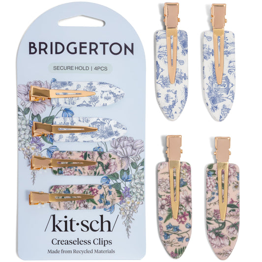 Kitsch Bridgerton front packaging showing elegant toile print and recycled-acrylic benefit