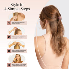 Kitsch scrunchie styled in a bun on curly hair offering gentle, no-crease hold