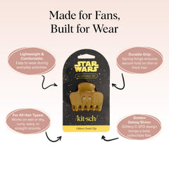 Kitsch C-3PO clip holding a bun showing comfortable, no-slip grip benefit
