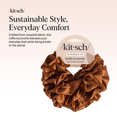 Kitsch camel close-up of recycled satin texture highlighting gentle hold benefit