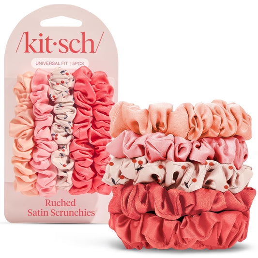 Kitsch cherry blossom front packaging showing five scrunchies and branding for easy selection